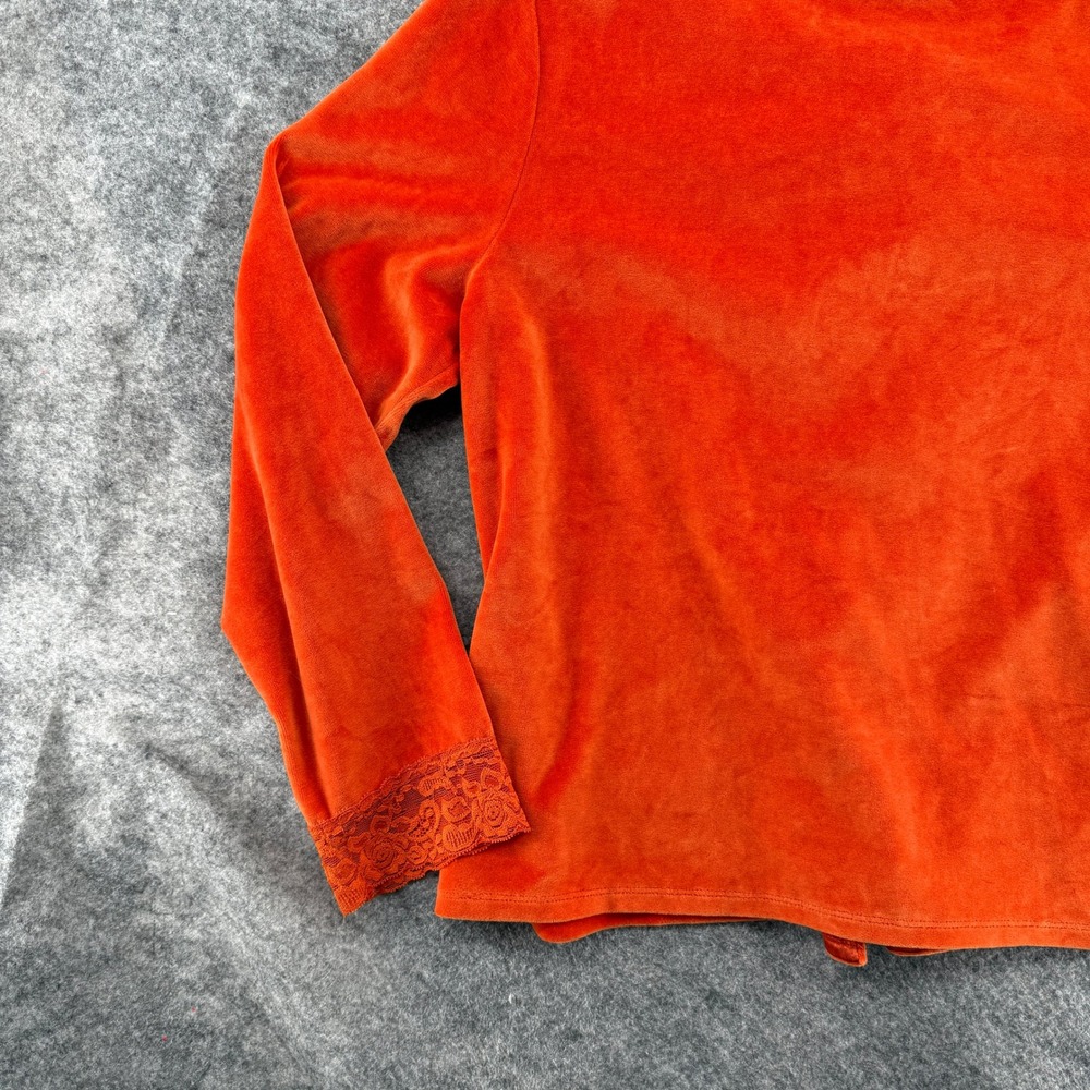 J. Jill Velour Cardigan Womens Large Orange Lace Velvet Trim Button Front Cotton - Picture 10 of 16
